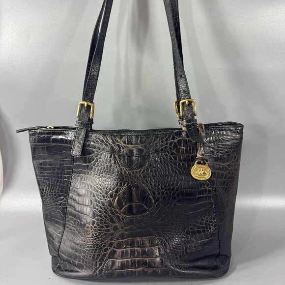 Vintage Brahmin Black Croc Embossed Medium Asher Shoulder Bag - Picture 1 of 12